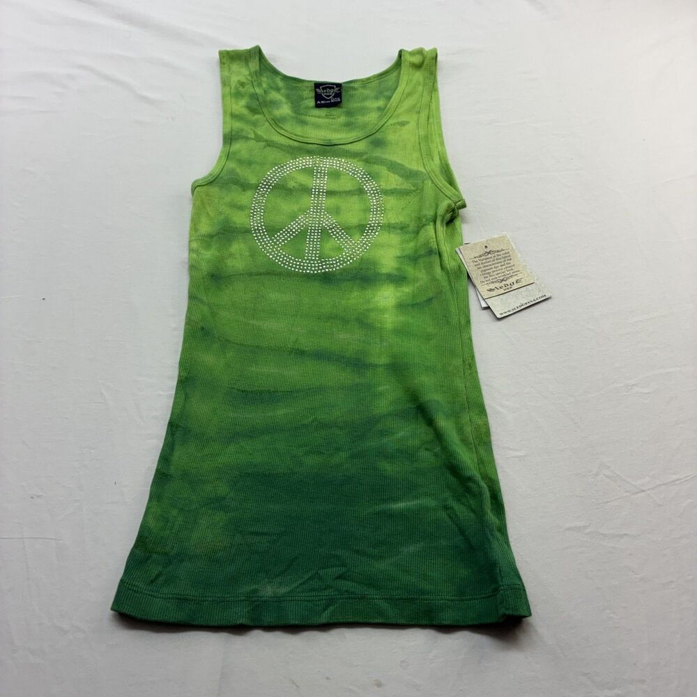 NWT Y2k 2000's Grunge Sledge USA Lime Green Ribbed Tie-dye Rhinestone Sz L